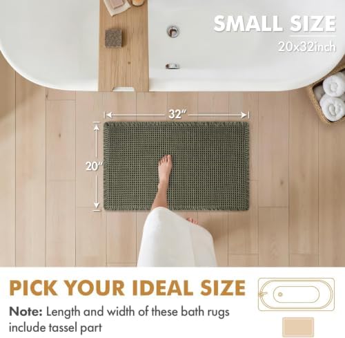 MIULEE Set of 2 Waffle Bathroom Rugs Boho Bath Mat Green 20x32 Inch