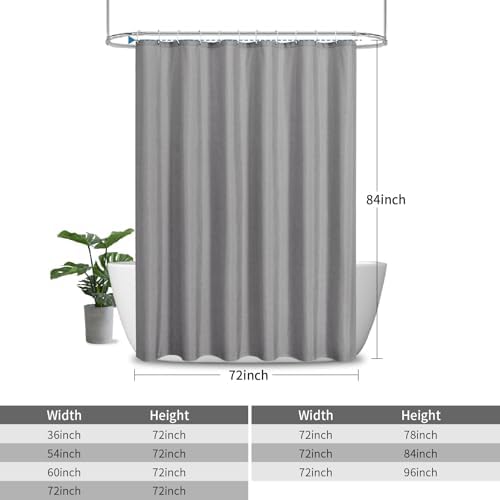 Extra Long Fabric Shower Curtain with Waterproof Layer,72x84,Grey