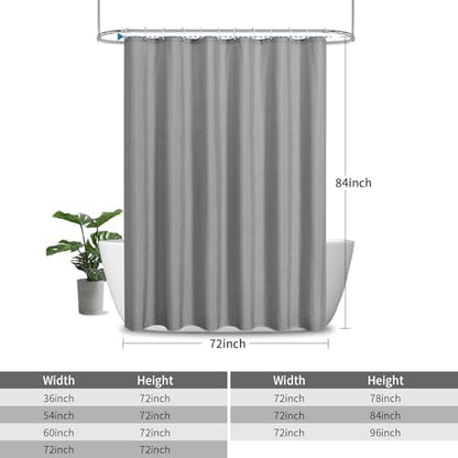 Extra Long Fabric Shower Curtain with Waterproof Layer,72x84,Grey