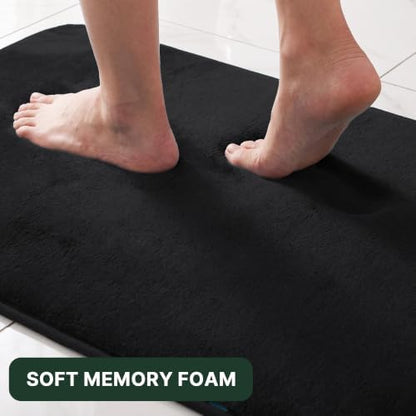 H.VERSAILTEX Bath Mat Memory Foam Set Bathroom Rug Set Flannel Velvety Bath Mat Luxury Extra Soft and Absorbent Non Slip Rugs for Bathroom/Bedroom Washable(Curved Set 20"x 32" Plus 20"x 20"U, Black)