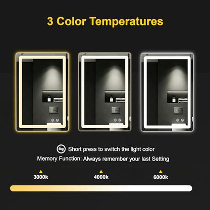 LED Bathroom Mirror with Lights, 20"x30" Lighted Vanity Mirror for Wall