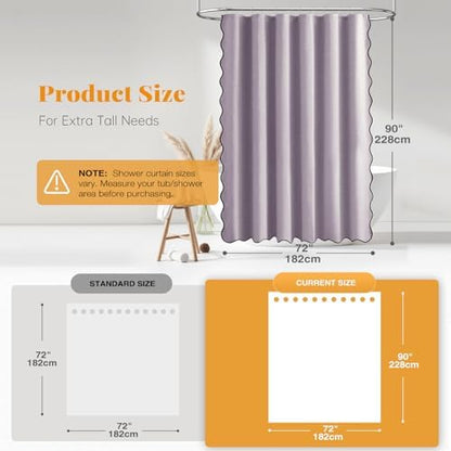 BTTN 72x90 Boho Scalloped Linen Textured Cloth Shower Curtain Set, Lavender