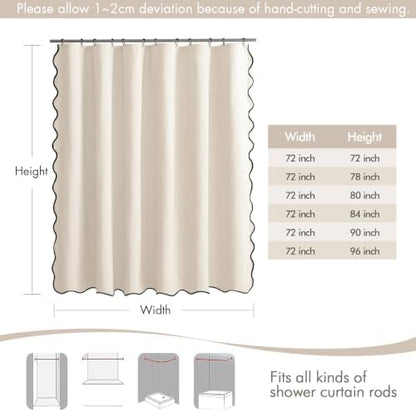 MIULEE Cream White Scalloped Linen Shower Curtain 72x78 Inches