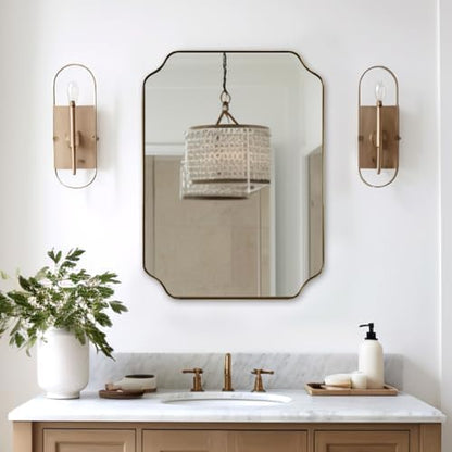 ANDY STAR 22X30 Inch Brushed Gold Scalloped Mirrors for Bathroom Sink