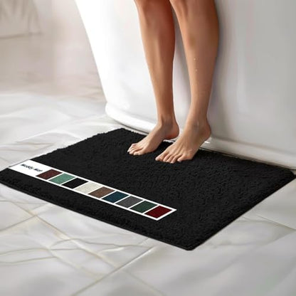 Muddy Mat® | Chenille Bathroom Rugs Quick Dry Microfiber Mats Non Slip Washable, Extra Thick, Soft and Highly Absorbent Bath Mats for Bathroom, Kitchen, and Shower Floor - Black 24"x36"