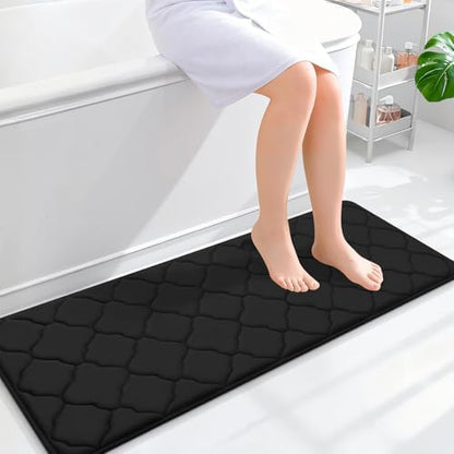 OLANLY Memory Foam Bath Mat Rug 47x17, Ultra Soft Bathroom Rugs, Black