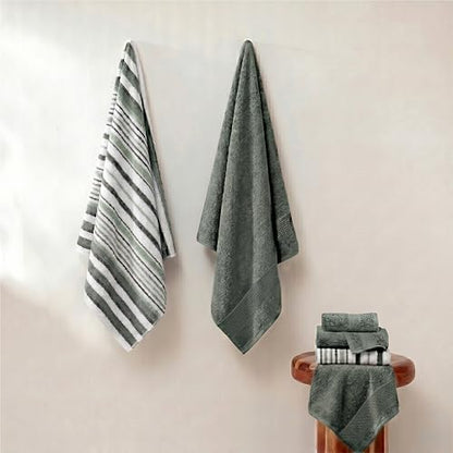 Modern Threads 6 Piece Bath Towel Set – Bathroom Towel Set with 2 Bath Towels, 2 Hand Towels & 2 Washcloths – 100% Cotton, Soft & Absorbent – Wide Stripe (Green)
