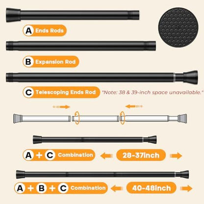 2 Pack Adjustable Tension Rods 28-48 Inch - Black