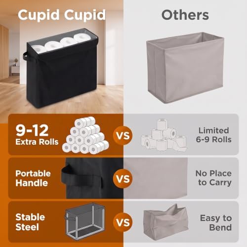 Cupic Cupid Bathroom Toilet Paper Storage - Toilet Paper Baskets with Lid Holds 9-12 Rolls, Extra Covered Slim Tissue Holder Cabinet, Narrow Container Bin Organizer Box Black