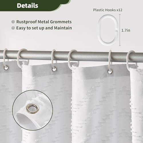 Siiluminisoy Extra Long Shower Curtains 72 x 84 Inches Tufted Chevron White Shower Curtains Fabric for Bathroom Modern Shabby Chic Waterproof Cloth Shower Curtain