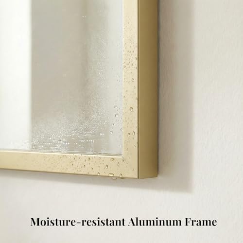60"x30" Satin Gold Wide Bathroom Wall Mirror for Double Vanity