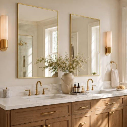 36"x24" Brushed Gold Framed Rectangle Bathroom Vanity Wall Mirror