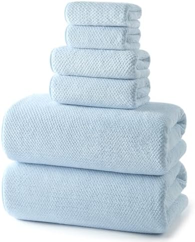 REDKISS Ultra Soft 6 Piece Towel Set, Premium Towels for Bathroom, Highly Absorbent, Quick Dry, Lightweight Bath Towels Set Collection, Includes 2 Bath Towels, 2 Hand Towels, 2 Washcloths, Light Blue