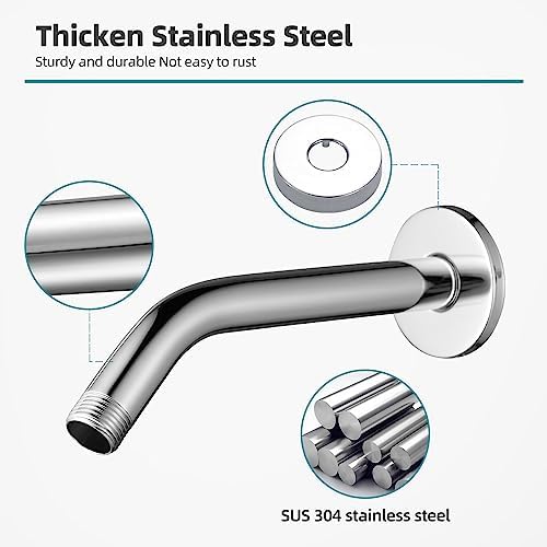 Cobbe Shower Arm with Flange and Teflon Tape, 6-Inches Wall Mounted Shower Pipe Arm 304 Stainless Steel Extension for Fixed Shower Head, Chrome