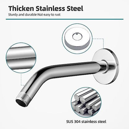 Cobbe Shower Arm with Flange and Teflon Tape, 10-Inches Wall Mounted Shower Pipe Arm 304 Stainless Steel Extension for Fixed Shower Head, Chrome