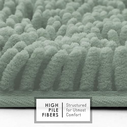 Hearth & Harbor Bathroom Rugs, Chenille Bath Mat - Machine Washable Bath Mats for Bathroom Non-Slip Backing Rubber, Quick Dry Bathroom Mat, 17 x 24 - Ice Green
