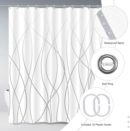 Striped Shower Curtain for Bathroom, Ombre Grey White, 72"W x 72"L