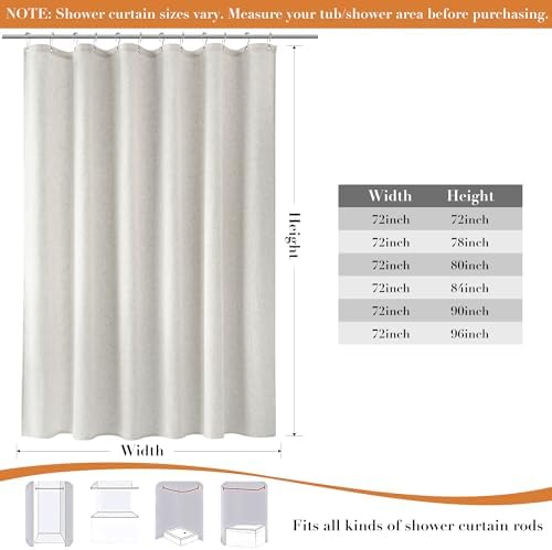 Nanspring Extra Long Linen Shower Curtain for Bathroom 84 Inch Boho Color
