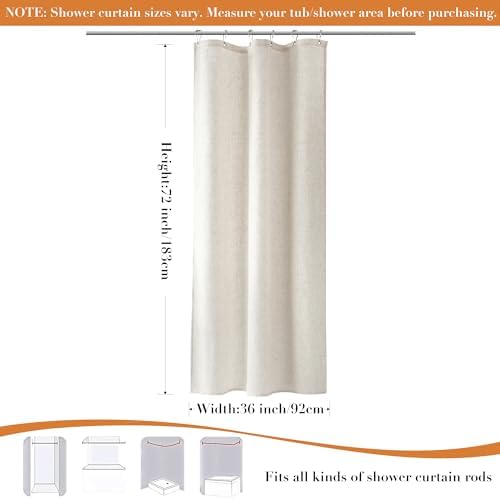 Nanspring Linen Shower Curtain for Bathroom 36x72 Inch 1 Panel Cream Beige
