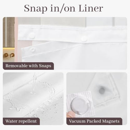 Yiatn No Hook Shower Curtain with Snap-in Liner, 71 x 74 Inch