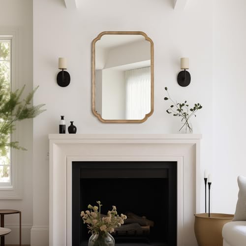 WallBeyond 24" x 36" Rounded Corner Arch Wall Mirror with Wood Frame for Entryway, Living Room or Bedroom Home Decor - Light Woodgrain, Honey-Colored