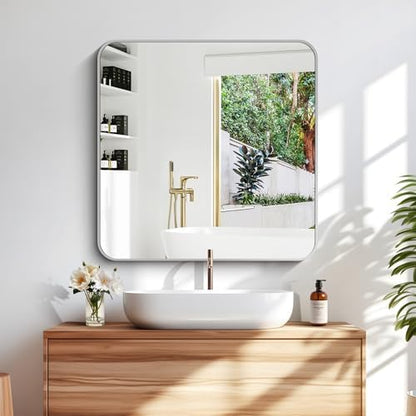 DESBING 30" x 30"Bathroom Mirror, Silver Wall Mirror with Metal Frame, Decorative Rectangular Vanity Mirror for Bedroom Bathroom Living Room Entryway (Horizontal/Vertical)