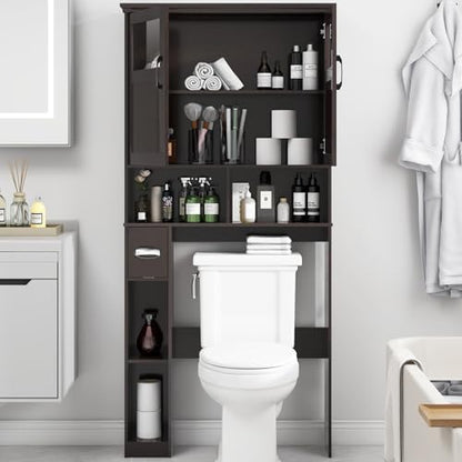 Vabches Over The Toilet Storage Cabinet with Doors & Paper Holder, Espresso
