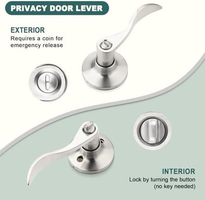 GOBEKOR 6 Pack Privacy Door Levers Interior Door Handles Brushed Nickel Lever Handles Keyless Modern Wave Levers for Bedroom and Bedroom