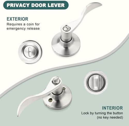 GOBEKOR 8 Pack Brushed Nickel Privacy Door Levers Bedroom Bathroom Door Handles Keyless Interior Door Handles with Lock Bedroom Door Handles Hardware