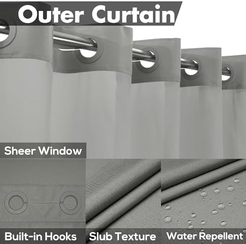 River Dream No Hook Shower Curtain with Snap-in Liner Set, Dark Gray, 71x74
