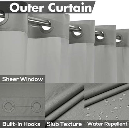 River Dream No Hook Shower Curtain with Snap-in Liner Set, Dark Gray, 71x74