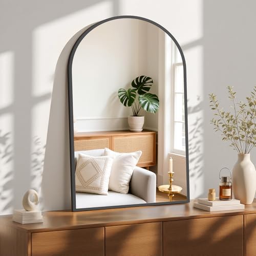 Sweetcrispy 26.5"x38" Arched Black Bathroom Mirrors for Wall, Bathroom Mirrors for Over Sink, Metal Framed with HD Shatter-Proof Glass for Entryway, Living Room, Bedroom, Home Decor