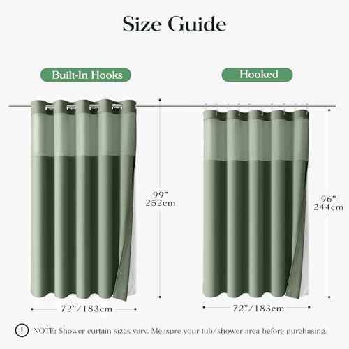 Dynamene Sage Green Hook Free Waffle Shower Curtain & Snap-in Liner,72x99