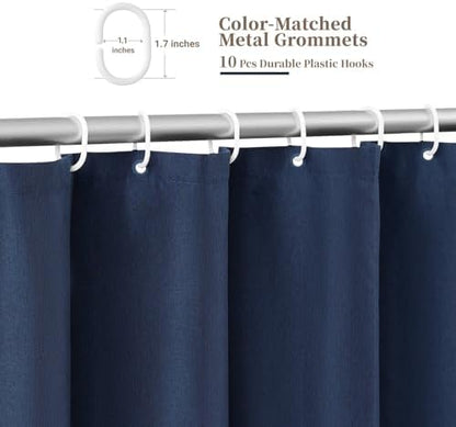 BTTN 60x72 Boho Scalloped Linen Textured Cloth Shower Curtain, Navy Blue