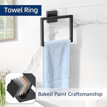 Gypie Bathroom Accessories Set Wall Mounted, 5-Piece 24In Matte Black