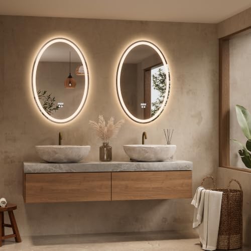 Keonjinn 24" x 36" Oval LED Bathroom Mirror with Frontlit and Backlit
