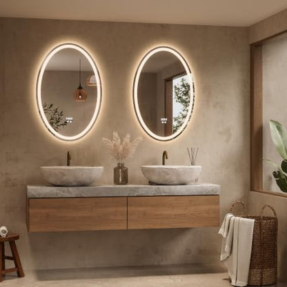 Keonjinn 24" x 36" Oval LED Bathroom Mirror with Frontlit and Backlit
