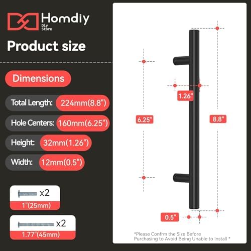 homdiy 25Pack 6-1/4in Cabinet Handles Black Kitchen Cabinet Pulls Drawer Pulls for Dresser Drawers