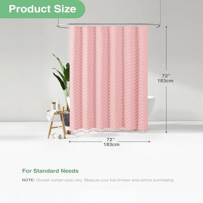 Dynamene Boho Farmhouse Fabric Shower Curtain Tufted Chevron 72"x72" Pink