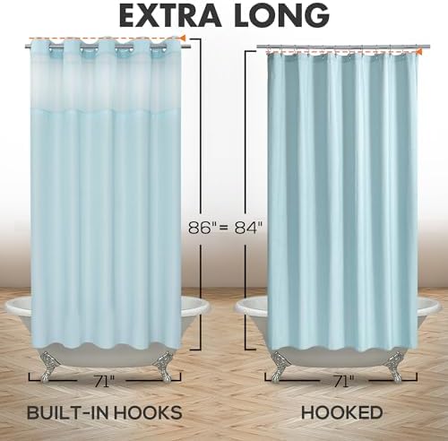 River Dream Extra Long No Hook Shower Curtain with Snap-in Liner, Blue