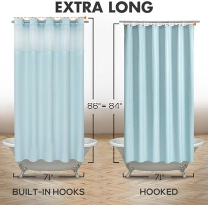 River Dream Extra Long No Hook Shower Curtain with Snap-in Liner, Blue