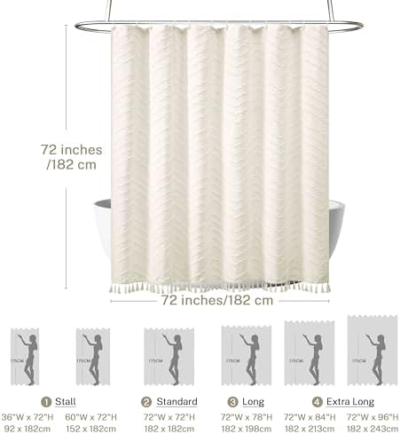 Siiluminisoy Boho Farmhouse Shower Curtain, 72 x 72 Tufted Chevron Textured Striped Modern Farmhouse Minimalist Cream Shower Curtain for Bathroom