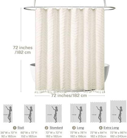 Siiluminisoy Boho Farmhouse Shower Curtain, 72 x 72 Tufted Chevron Textured Striped Modern Farmhouse Minimalist Cream Shower Curtain for Bathroom