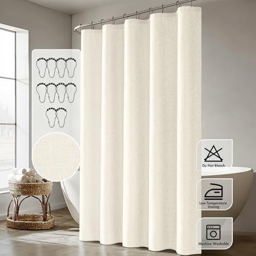 ANRODUO Ivory Linen Textured Fabric Shower Curtain Set - W60xL72