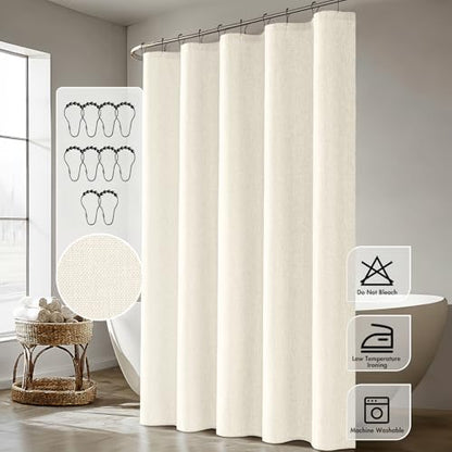 ANRODUO Ivory Linen Textured Fabric Shower Curtain Set - W60xL72