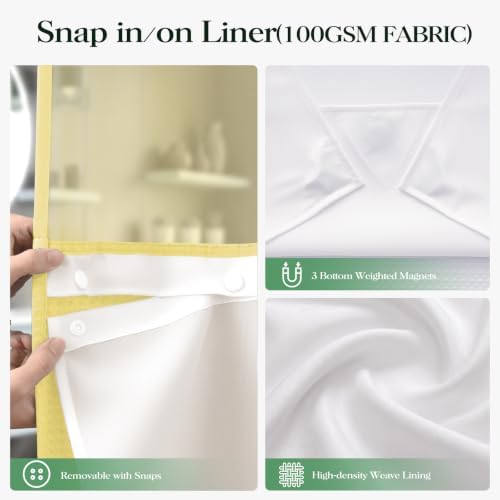 Dynamene Yellow Hook Free Waffle Shower Curtain & Snap Fabric Liner,72x99