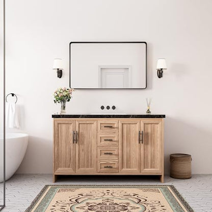 Keonjinn 40 x 24 Inch Black Vanity Mirror, Aluminum Frame Bathroom Mirror