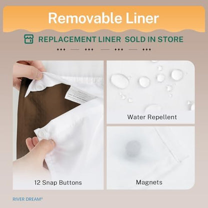 RiverDream Heavyweight Waffle No Hook Shower Curtain with Liner,Brown,71x74