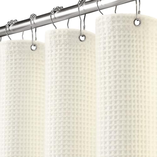 Waffle Weave Shower Curtain Heavyweight Cotton Fabric Ivory 72Wx72L