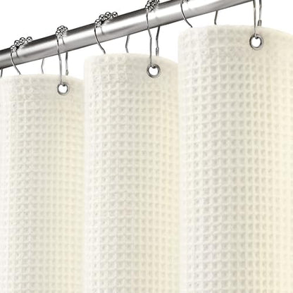 Waffle Weave Shower Curtain Heavyweight Cotton Fabric Ivory 72Wx72L